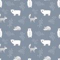 Scandinavian seamless pattern. Bear and fox.