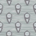Scandinavian seamless pattern with medieval shiels silhouettes. Grey palette protection artwork. Old history print on striped