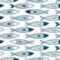 Scandinavian seamless pattern with vector decorative tuna fish Royalty Free Stock Photo