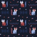 Scandinavian seamless vector folk pattern with fox and decorative elements.