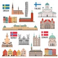 Scandinavian set of landmark icons Royalty Free Stock Photo