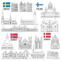 Scandinavian set of landmark icons Royalty Free Stock Photo