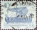Scandinavian ship in vintage stamp