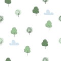 Scandinavian simple seamless pattern for kids. Naive minimalist trees.