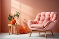 Scandinavian soft pink armchair in living room in fall coloured. Modern interior. Generative AI