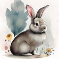 Scandinavian Spring - Watercolor Painting of a Nordic Rabbit