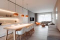 Scandinavian studio apartment. Interior design of modern living room. Created with generative AI Royalty Free Stock Photo