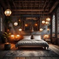 Scandinavian-style bedroom full of retro lights