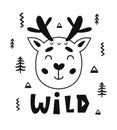 Scandinavian style childish poster with cute deer animal and hand drawn letters