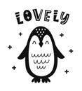 Scandinavian style childish poster with cute penguin