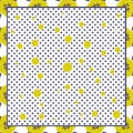 Scandinavian style: Cute scarf pattern in trendy colors on white navy into a cage background with polka dots.Frame from yellow