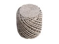 Scandinavian style cylindrical shape pouf with cross-hatched strands of thick felted yarn. 3d render