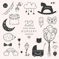 Hand Drawn Nursery Doodles. Set of 22 Cute Kids Elements.