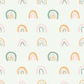 Scandinavian style illustrations with rainbows for baby room wallpaper decoration. Seamless vector pattern ornament in pastel colo Royalty Free Stock Photo