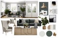 Scandinavian style interior design elements on white background living room mood board. Royalty Free Stock Photo