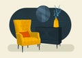 Scandinavian style interior flat vector colorful illustration fragment