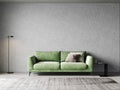 Scandinavian style living room interior mock up, modern living room interior background, green sofa and floor lamp, 3d rendering Royalty Free Stock Photo