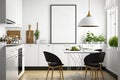 Scandinavian style mock poster frame in a kitchen with a panoramic background Royalty Free Stock Photo