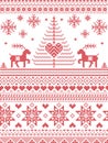 Scandinavian style and Nordic culture inspired Christmas and festive winter seamless pattern in cross stitch style with Xmas trees