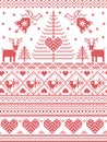 Scandinavian style and Nordic culture inspired Christmas and festive winter seamless pattern in cross stitch style with Xmas trees Royalty Free Stock Photo