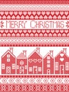 Scandinavian style and Nordic culture inspired Merry Christmas seamless card with winter pattern including Swedish style houses Royalty Free Stock Photo