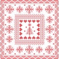 Scandinavian style Nordic winter stitch, knitting seamless pattern in the square, tile shape including snowflakes, christmas tree