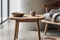 Scandinavian Style Side Table With Natural Wood Materials And Clean Lines. Generative AI