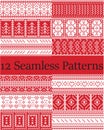 12 Scandinavian style vector patterns inspired by Norwegian Christmas, festive winter seamless pattern in cross stitch with heart Royalty Free Stock Photo