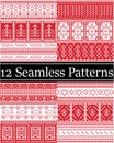 12 Scandinavian style vector patterns inspired by Norwegian Christmas, festive winter seamless pattern in cross stitch Royalty Free Stock Photo