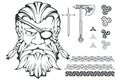 Scandinavian supreme god of Norse mythology - Odin. Hand drawing of Odin Head. Cartoon bearded man character. God Odin, Wotan