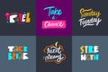 Scandinavian typoraphy lettering quotes set. Colorful vector illustration. Isolated on black background Royalty Free Stock Photo