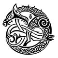 Scandinavian Viking design. Illustration of a mythological beast - Fenrir Wolf in Celtic Scandinavian style