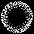 Scandinavian Viking design. Viking shield with northern runes - old Norse alphabet and Old Celtic Scandinavian braided