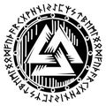 Scandinavian Viking design. Viking shield with northern runes - old Norse alphabet