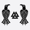 Scandinavian Viking design. Two black crows drawn in Old Norse Celtic style