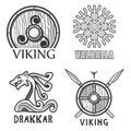 Scandinavian warriors equipment isolated icons, vikings armor