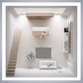 Scandinavian white kitchen, minimalistic interior design, cross Royalty Free Stock Photo
