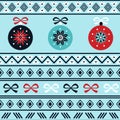 Scandinavian winter horizontal seamless pattern with christmas balls and traditional ornament