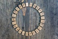 Scandinavian wooden runes on an old wooden table. Elder Futhark