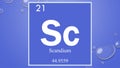 Scandium chemical element symbol on blue bubble background