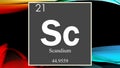 Scandium chemical element symbol on dark colored abstract background