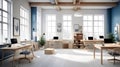 Scandium Chic: Clean-Lined Office Space with Scandinavian White, Natural Wood, and Soft Blue Accents