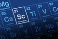 Scandium on periodic table of the elements, with element symbol Sc