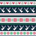 Scandynavian winter seamless pattern with deer and hearts