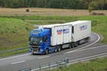 Scania Blue Stream Refrigerated Transport Truck in Motorway Junction