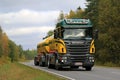 Scania R500 V8 Tank Truck on Autumn Road