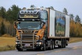 Scania Refrigerator Semi Truck in Autumn Scenery