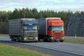 Scania Semi Truck Overtakes another Truck