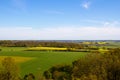 A Scanian Southern Sweden landscape filled with fields of green, gold and yellow taken in Billebjer, Lunds kommun, Sweden Royalty Free Stock Photo