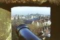 Edinburgh castle, view from a hole in the castle wall for cannons Royalty Free Stock Photo